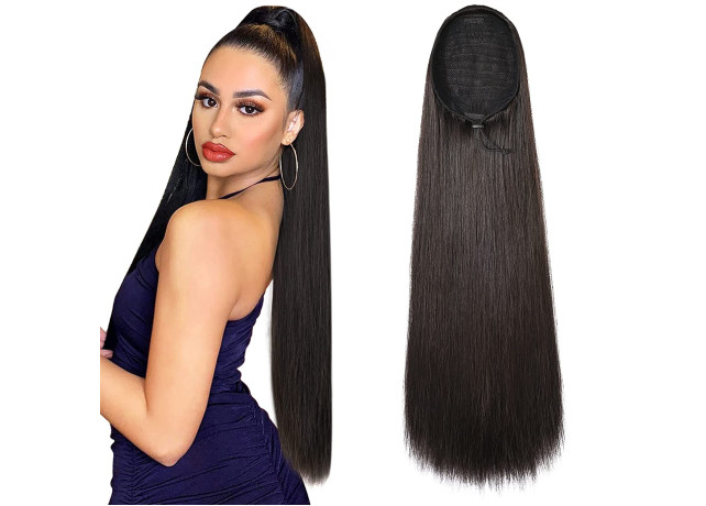 Coada de Par Dreapta cu snur Negru, 70 cm